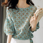 Floral Lantern Sleeve Cropped Top – Green, Flattering Fit