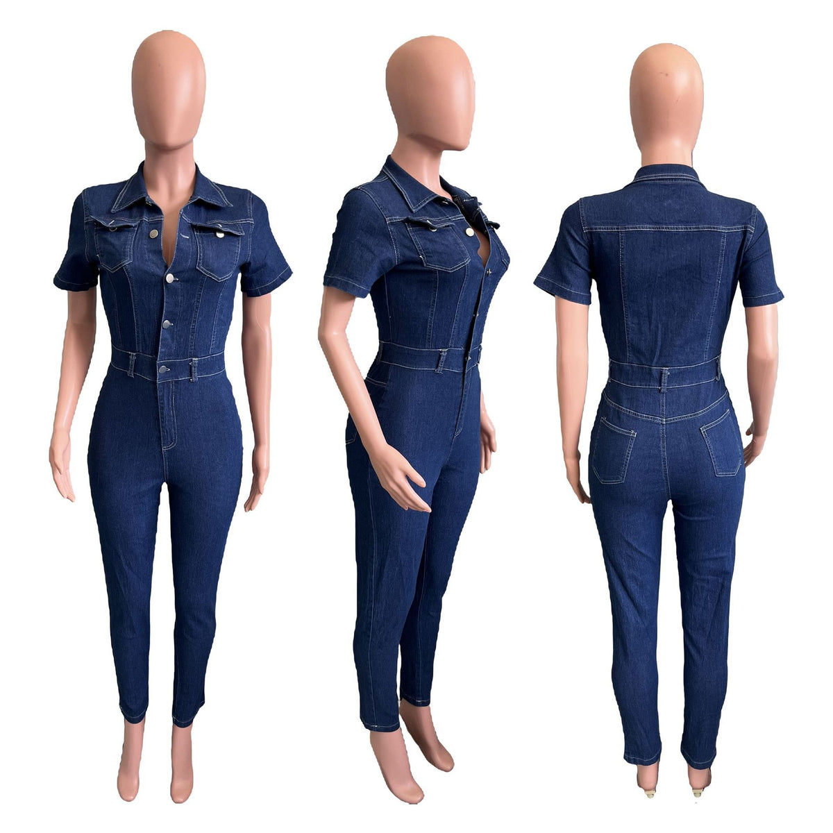 Women's Distressed Skinny Denim Jumpsuit Romper