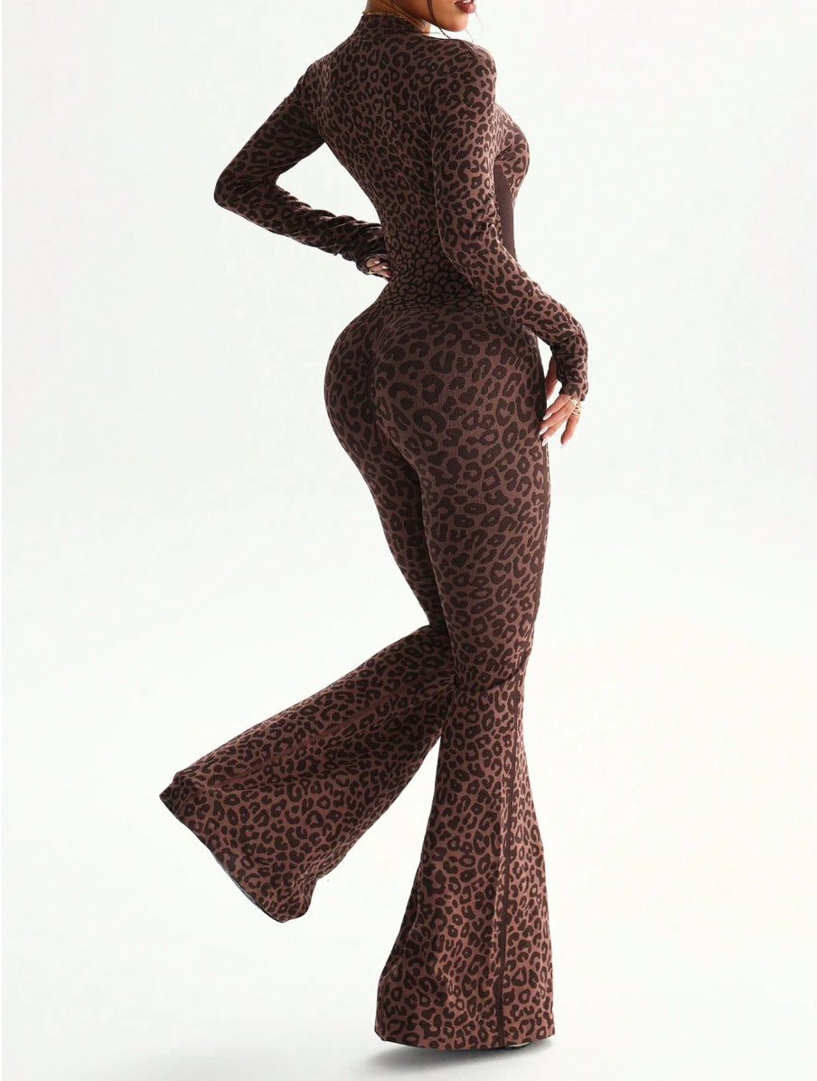 Leopard Print Slim Fit Hip Hugging Yoga Suit