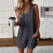 Casual Buttoned-pocket Vest Jumpsuit