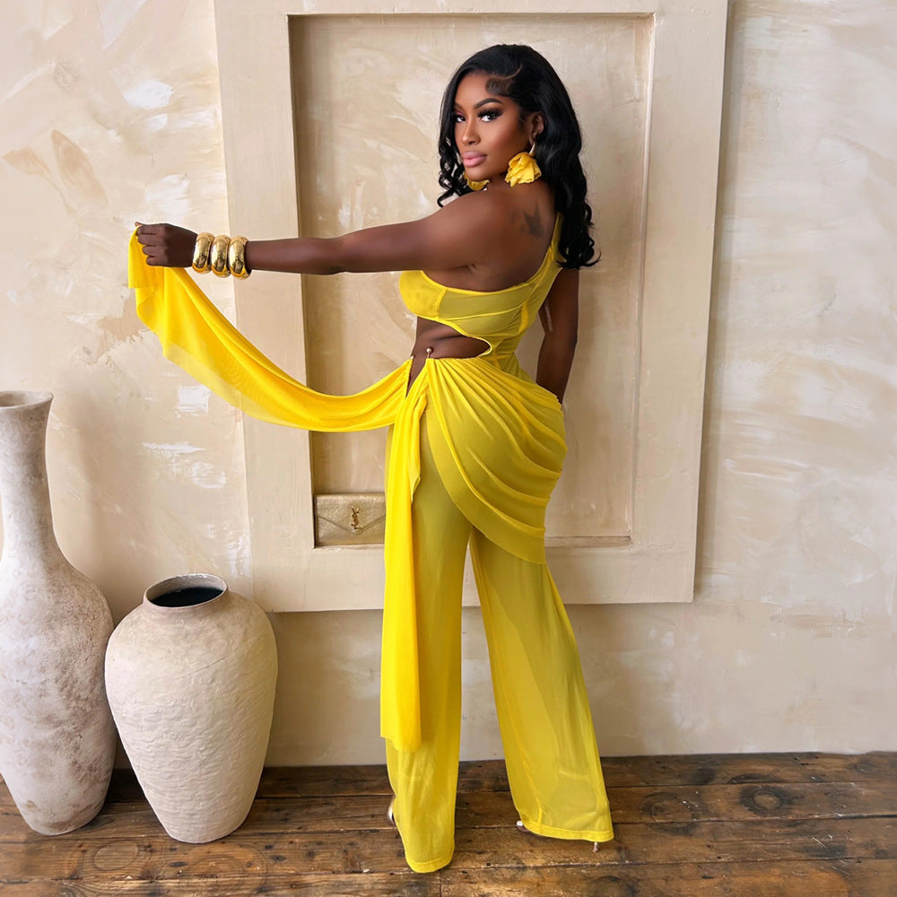 Women's Chic Off-Shoulder Slim-Fit Mesh Jumpsuit