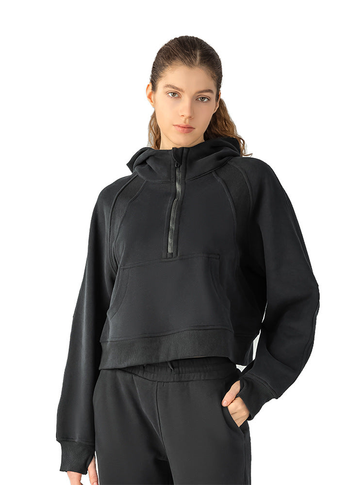 Autumn And Winter Hoodie Half Zipper Sweater Women's Short Casual Loose All-Match Sports Top