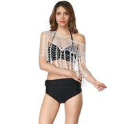 White Crochet Beach Cover-Up Shawl with Tassel – See‑Through