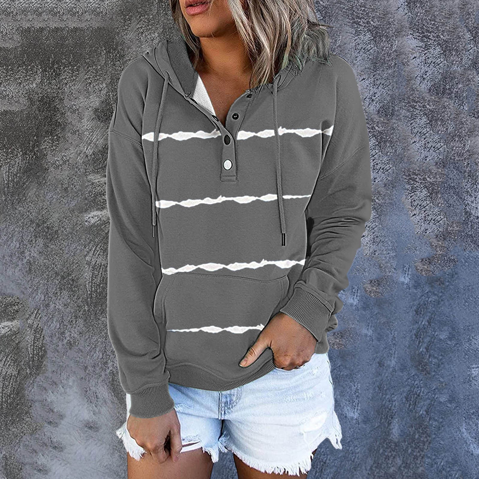 Women's Casual Solid Color Cotton Pullover Hoodie