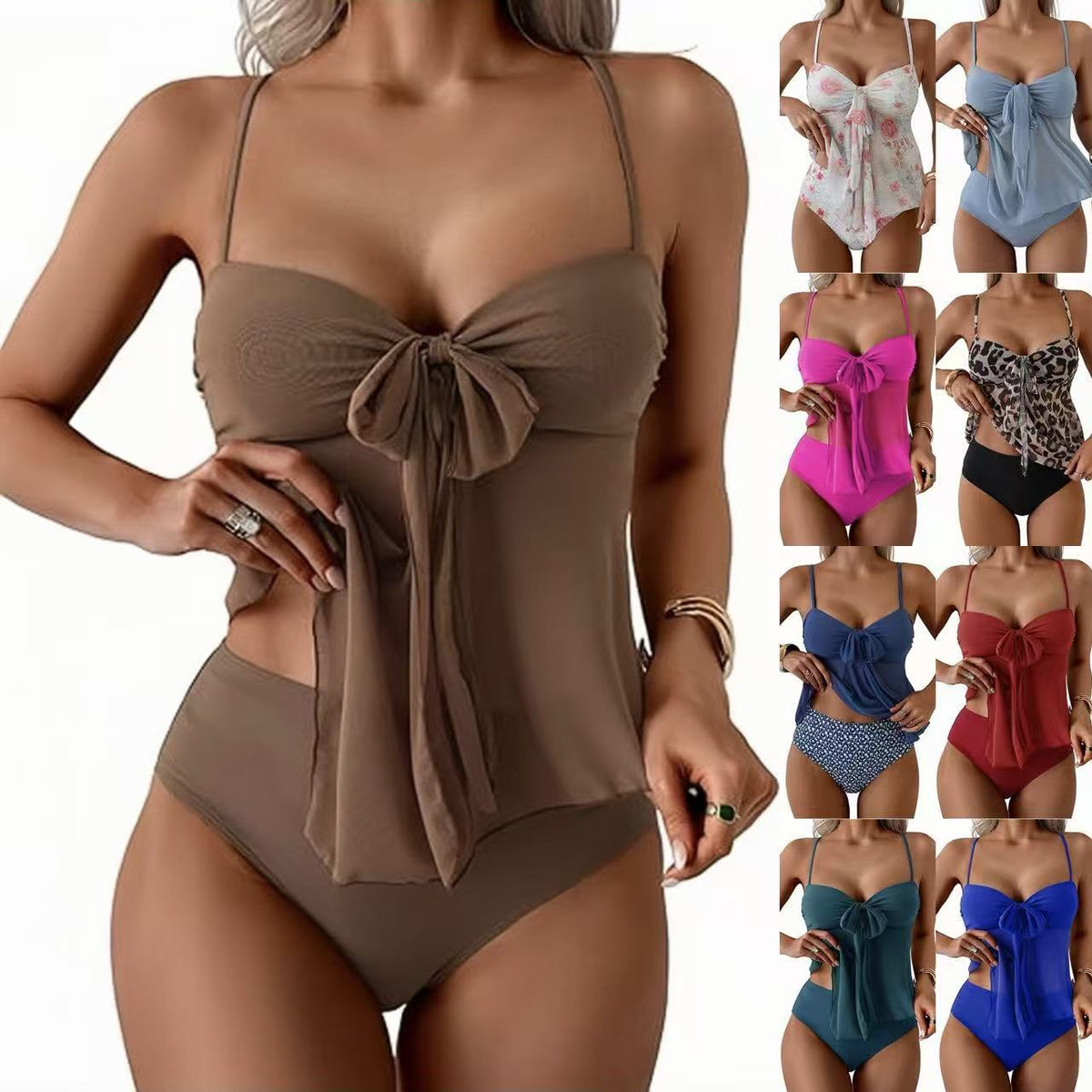 Lace-Up Mesh Two-Piece Bikini Swimsuit