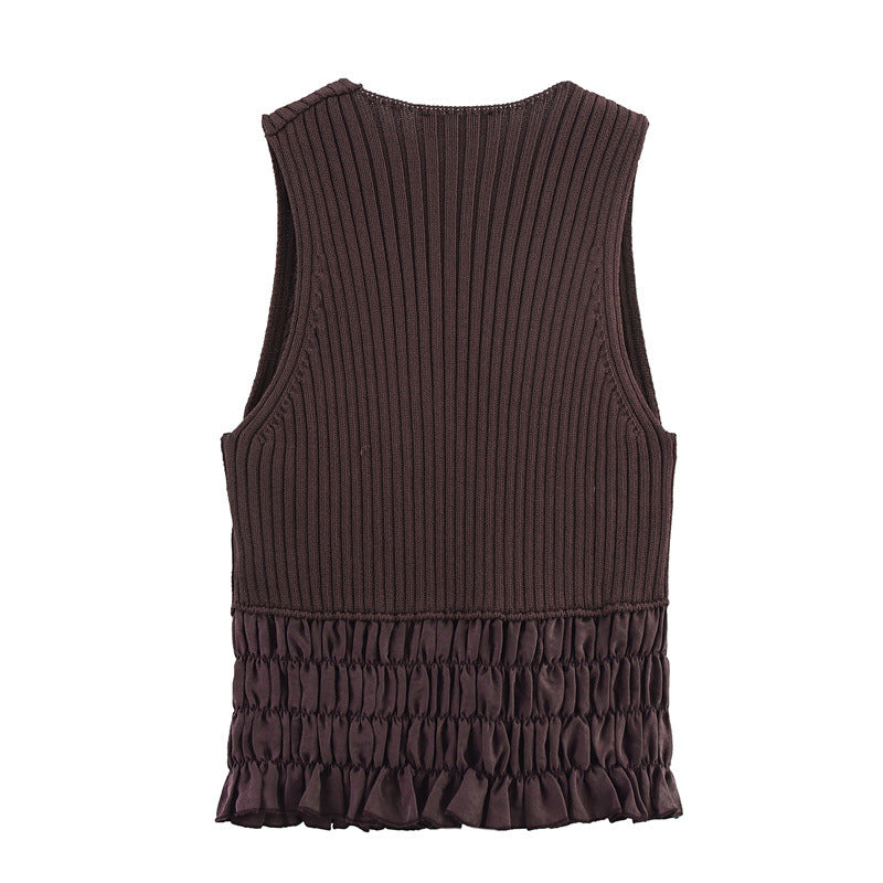 Summer Women's European and American Style Fashionable Simple Ruffled Knitted Top