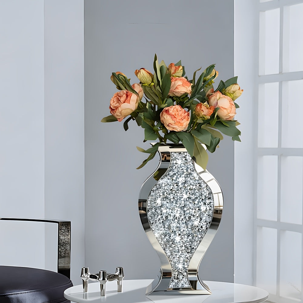 Crushed diamond mirror vase for luxury home decoration