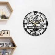 Tree of Life Wall Clock with Glass Face & Golden Hands - Silent Quartz Movement, Black Tree of Life & Latin/English Inscriptions (Memento Mori Design) - Elegant Home/Office Decor, Housewarming Gift, Sturdy Round Clock (AA