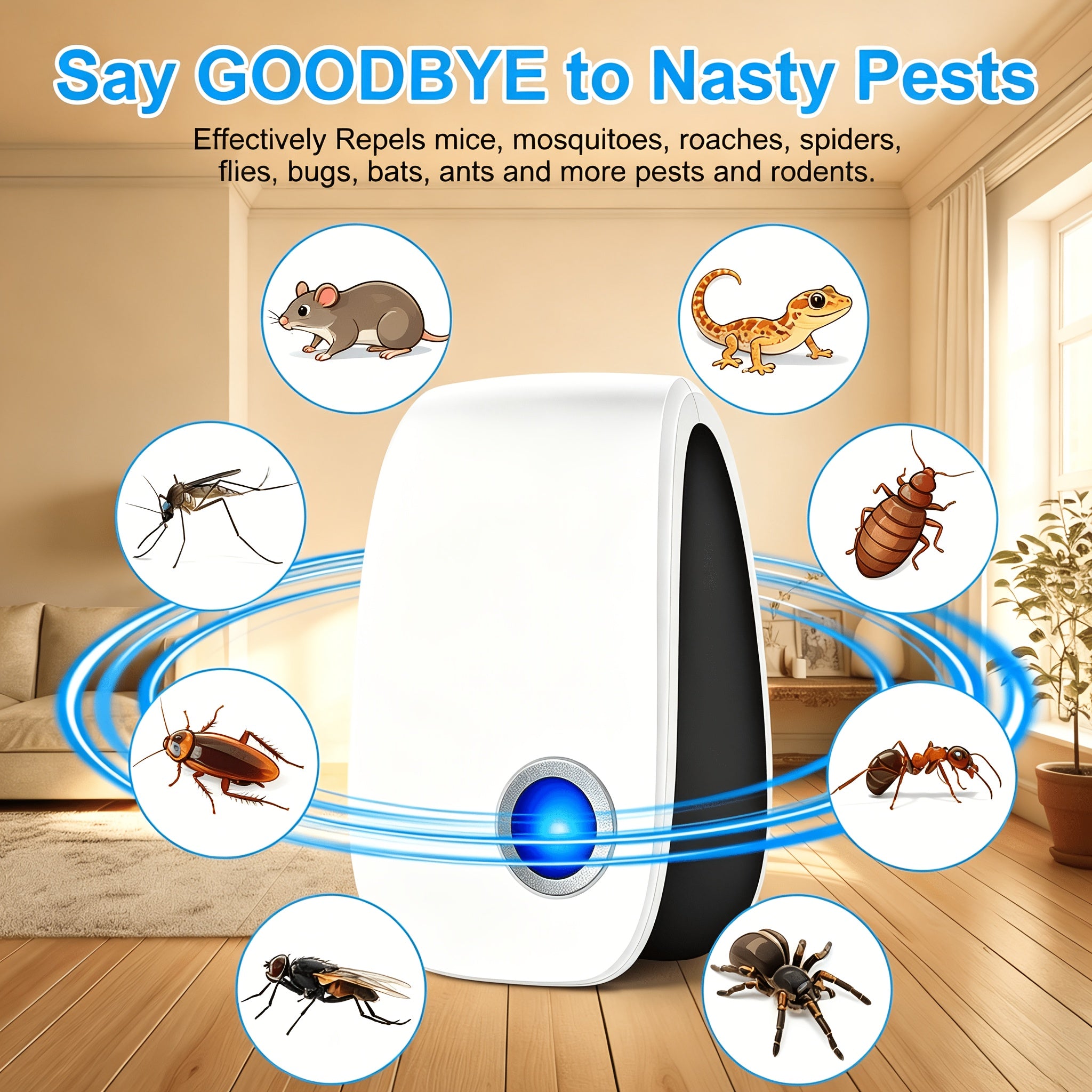 Electronic Soundwave Rodent Repellent with Upgraded 4‑to‑8 Technology – Indoor Pest Control Device