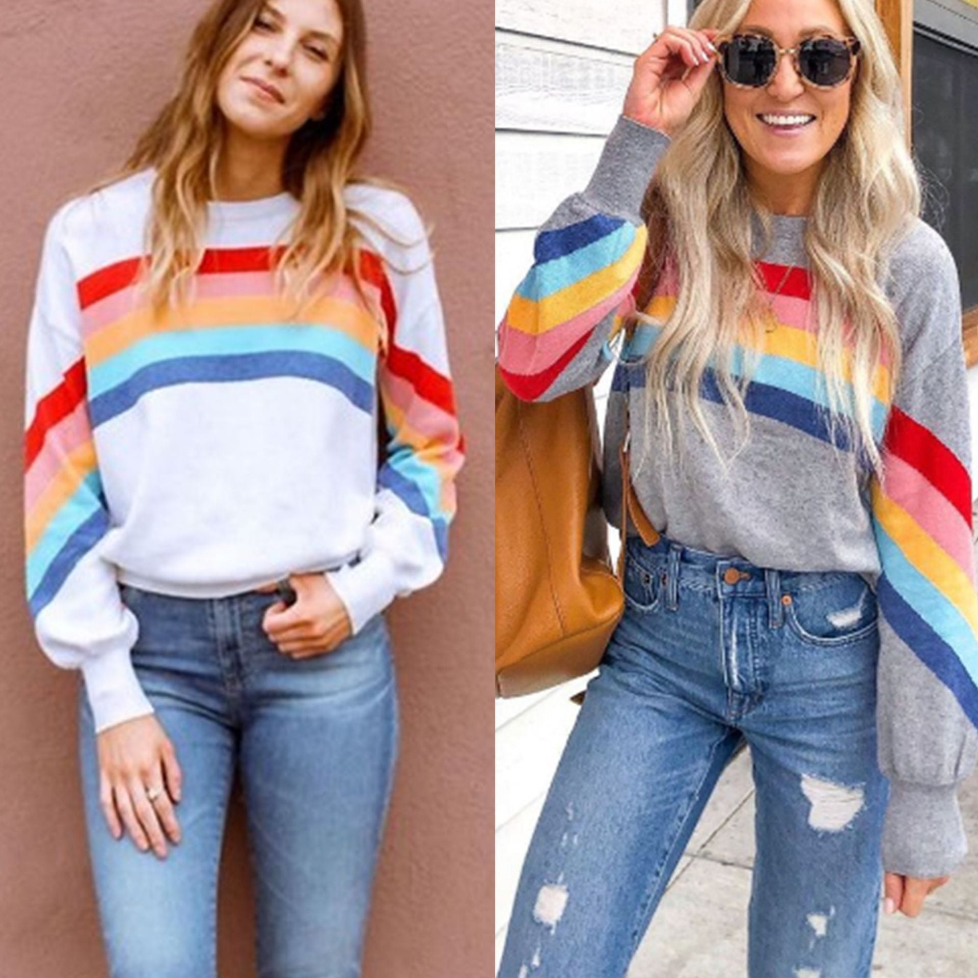 Colorful Rainbow Striped Casual Long Sleeve Pullover Sweatshirt