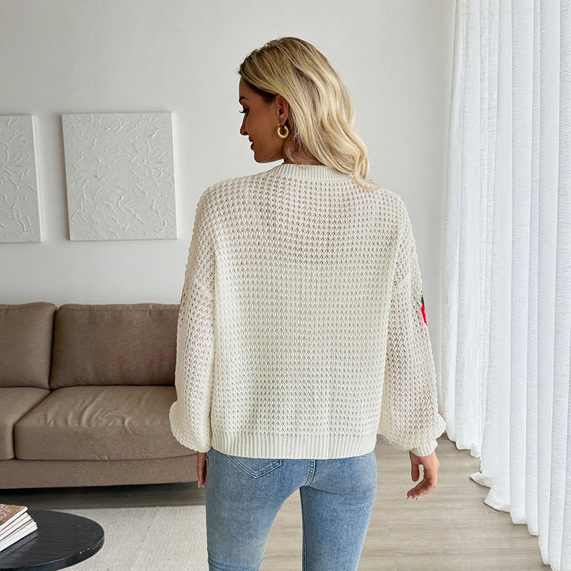 Casual Cardigan European and American Ladies Strawberry Jacquard Sweater