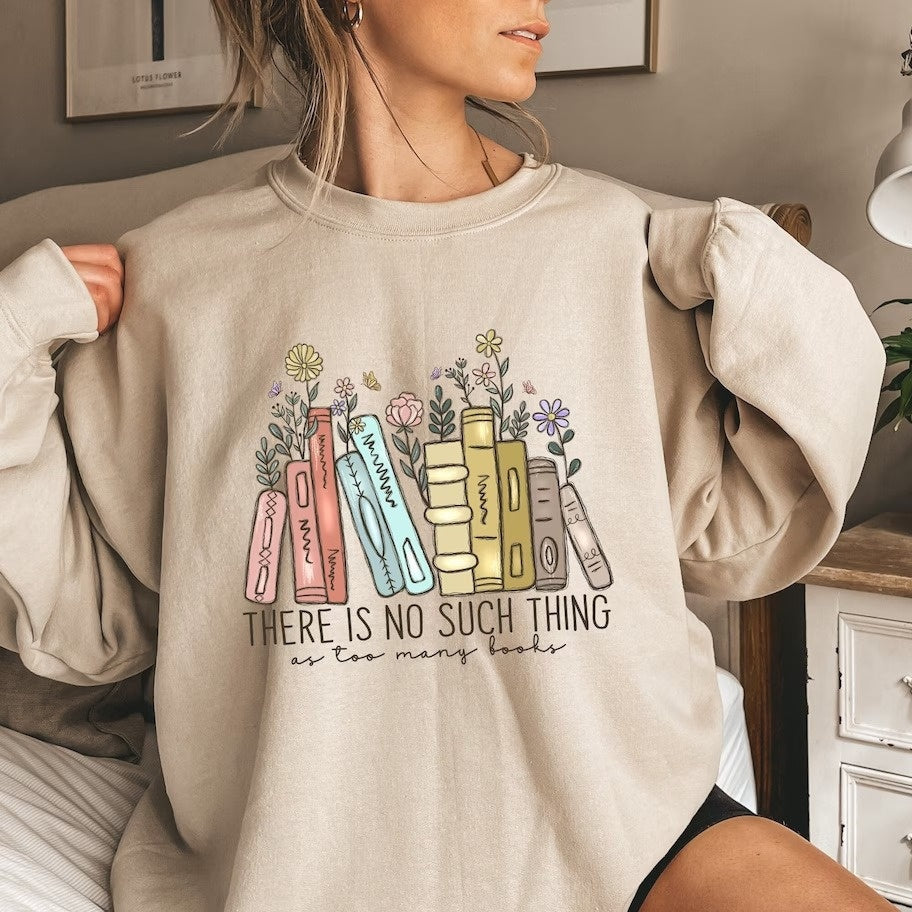 Floral Book Print Cotton Casual Women's Sweater