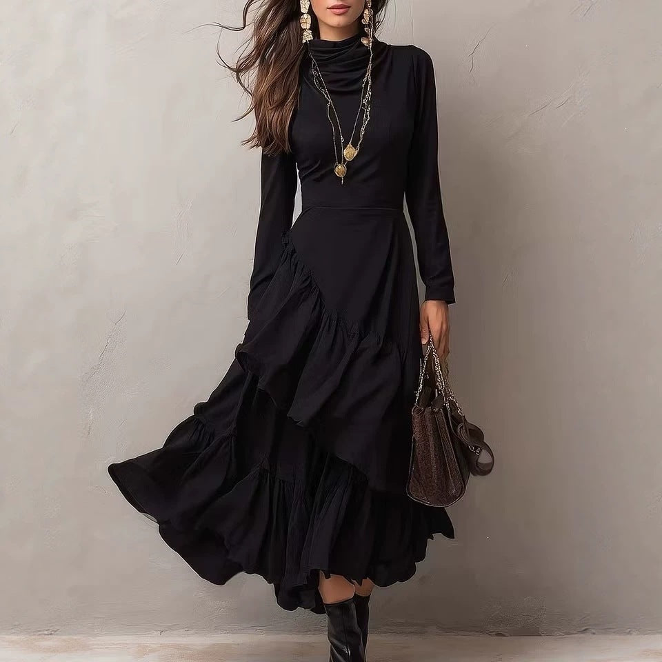 Asymmetrical Ruffled Waist-Cinching Party Dress