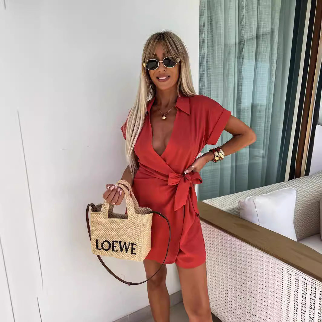 Women's Cotton Linen Short Jumpsuit Romper