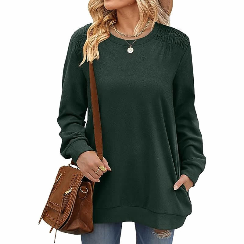 Women's Casual Long Sleeve Pocket Pullover Sweatshirt