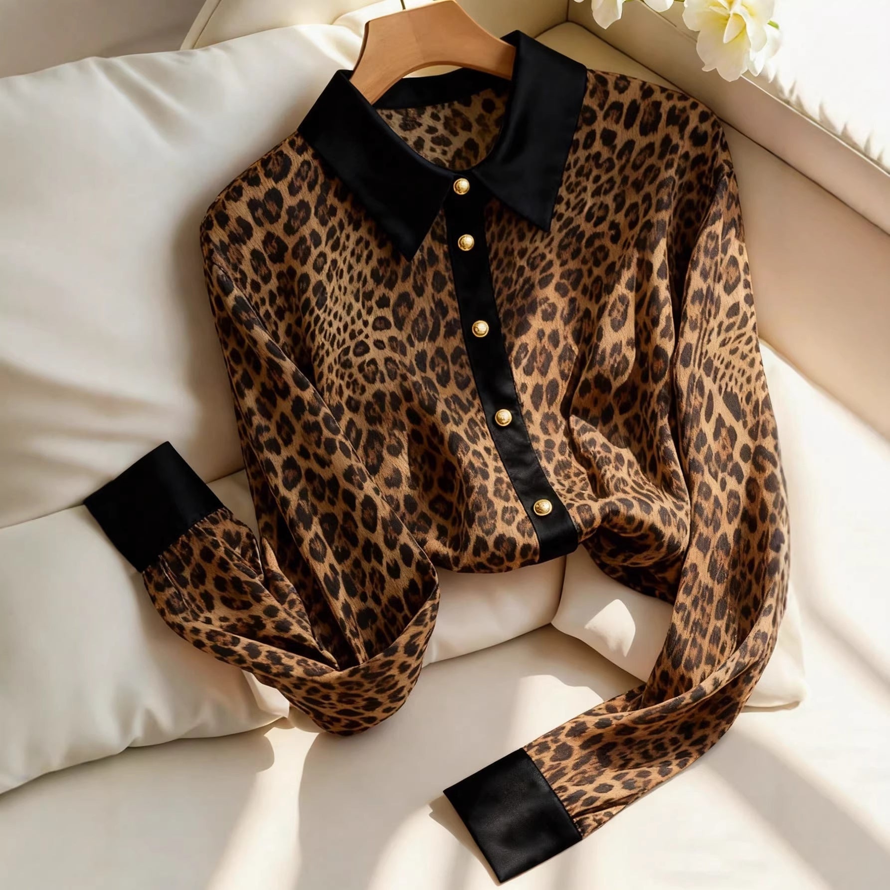 Women's Color-Block Leopard-Print Loose Shirt
