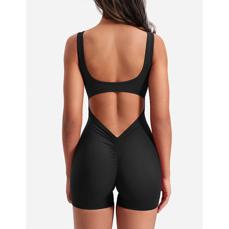 One-piece Nude Feel Pleated Fitness Jumpsuit