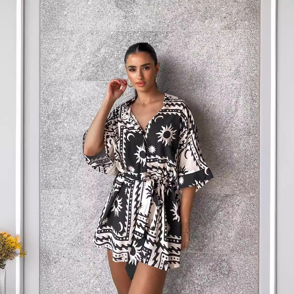 Floral Print Lace-Up Waist Romper Shorts