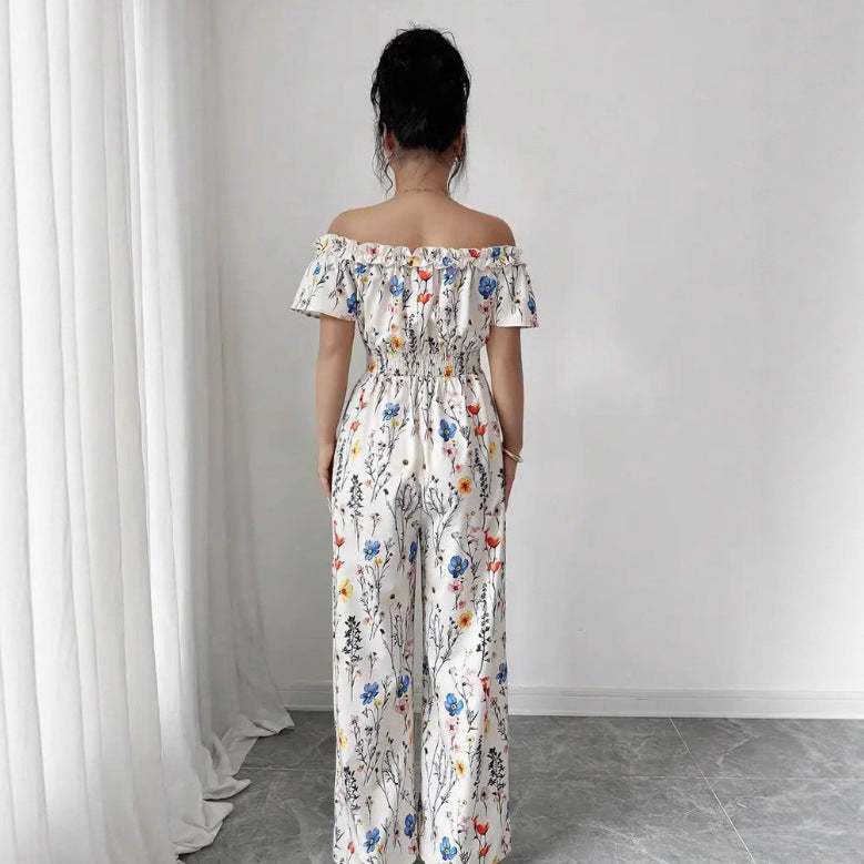 Floral Print V-Neck Sleeveless Loose Jumpsuit