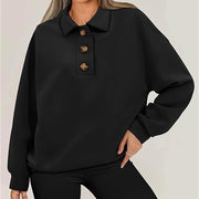 Cozy Solid Color Polo Collar Loose Long Sleeve Sweatshirt