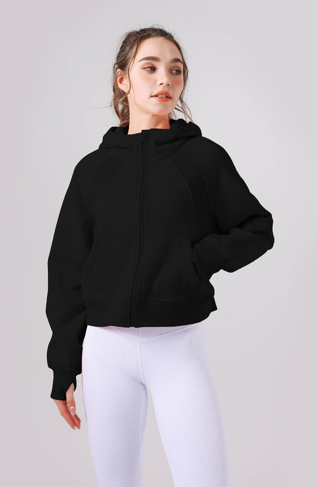 Fleece-Lined Zipper Yoga Hoodie & Casual Sports Top