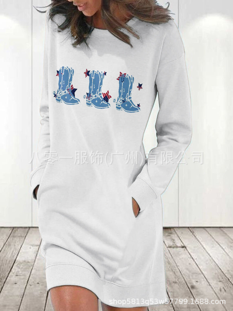 Women's Printed Round Neck Long-Sleeve Sweater