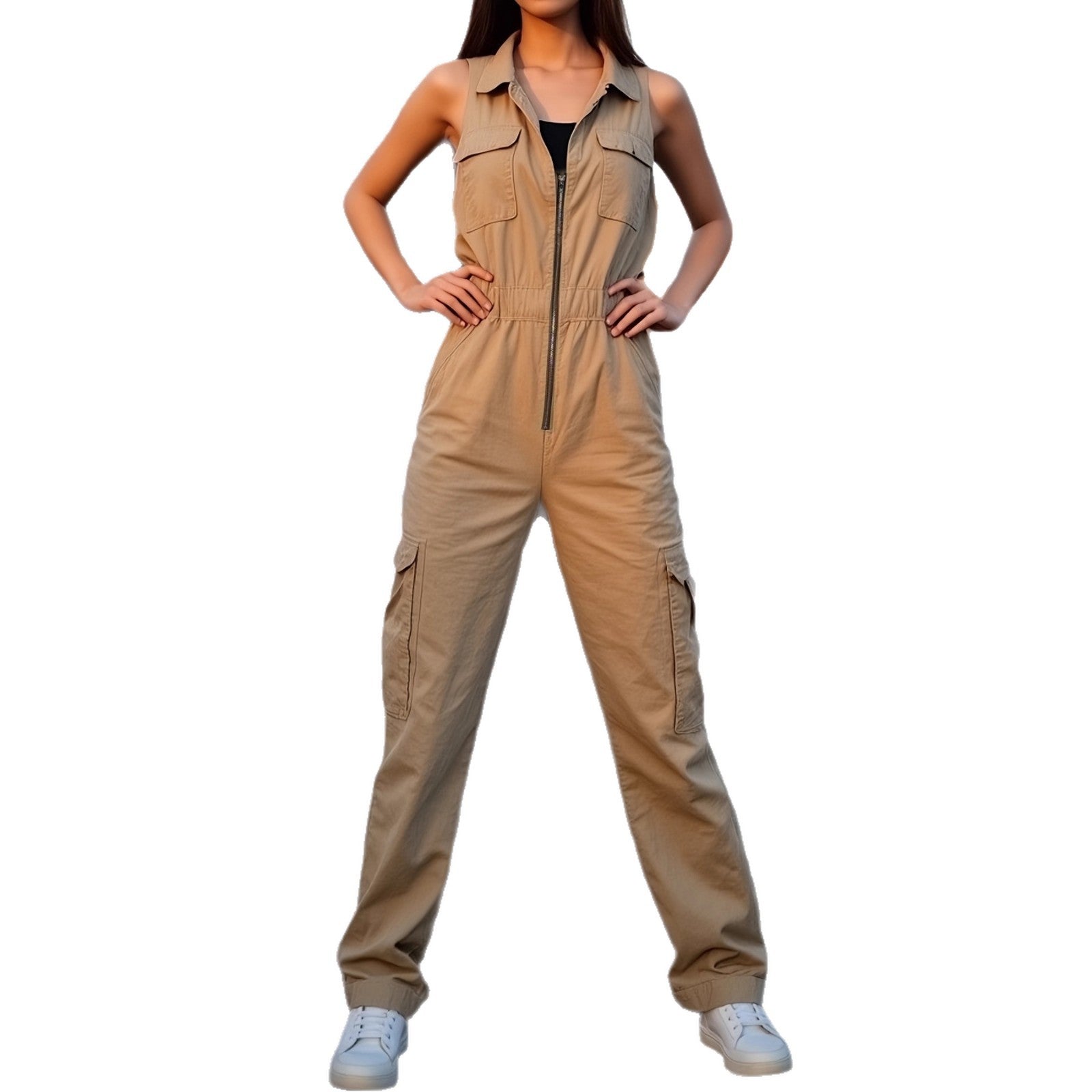 Elegant V-Neck Multi-Pocket Wide-Leg Jumpsuit