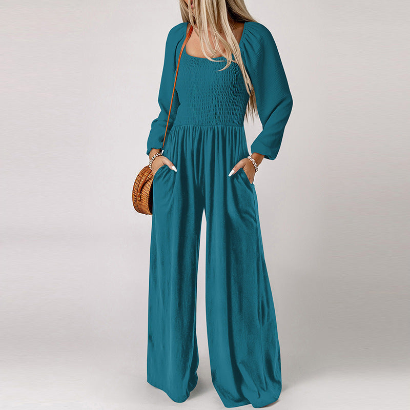 Women's Solid Color High-Waist Wide Leg Trousers