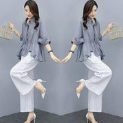 Wide-leg Linen Pants Set for Women - Flowing Chic Two-piece Outfit