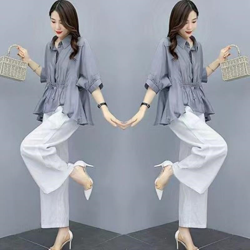 Wide-leg Linen Pants Set for Women - Flowing Chic Two-piece Outfit