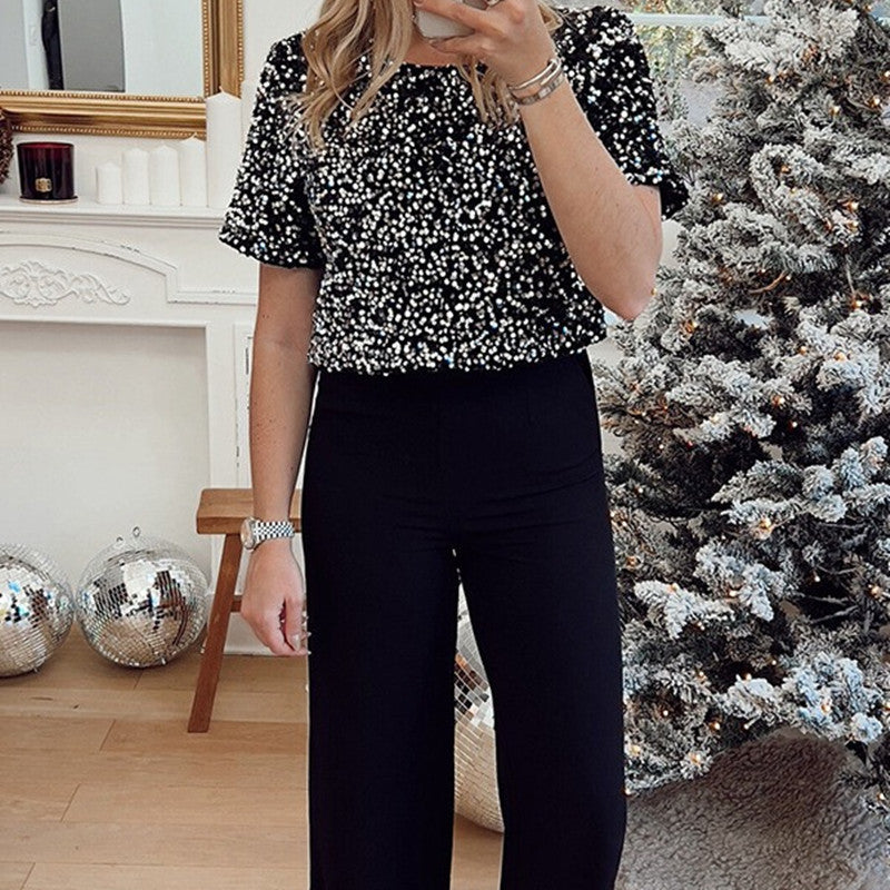 Sequin Pocket Backless Slit Jumpsuit for Women