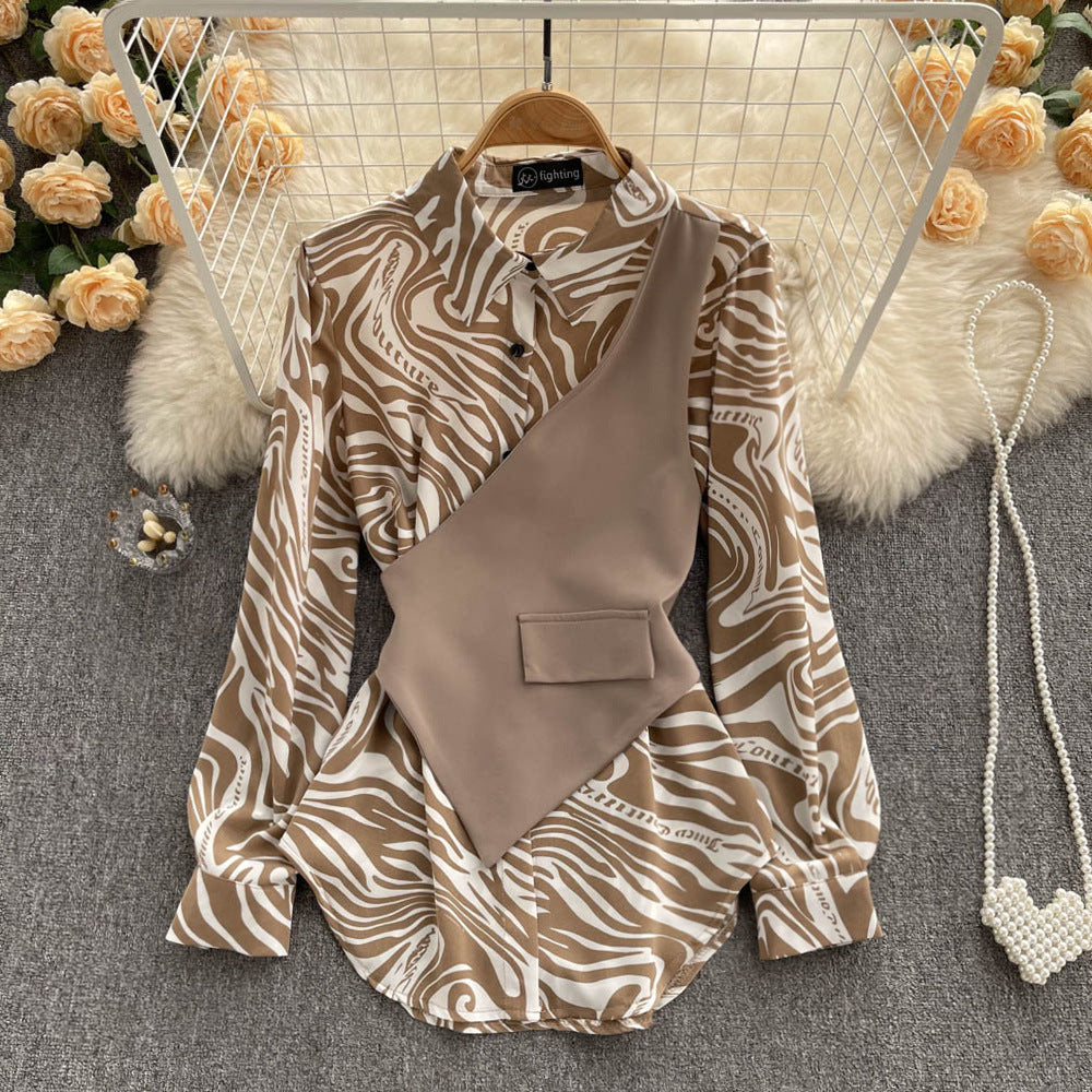 Long Sleeve Top Loose Striped Stitching Fake Shirt