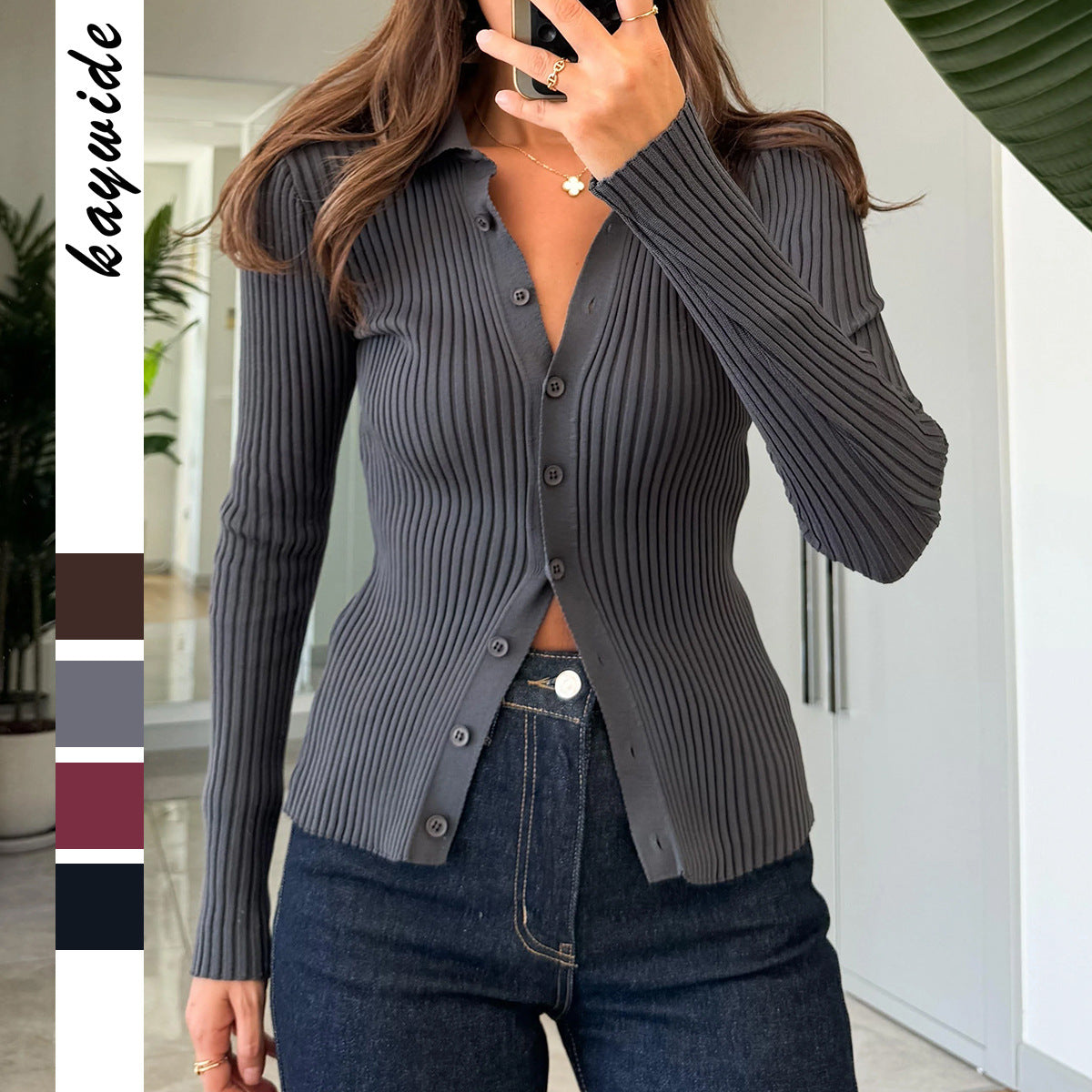 Casual Simple Solid Color Long-sleeved Shirt Woolen Women's Clothing
