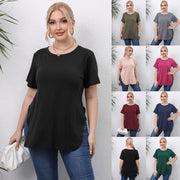 Casual Split-Detail Round Neck Short‑Sleeve Tee – Soft Cotton‑Blend