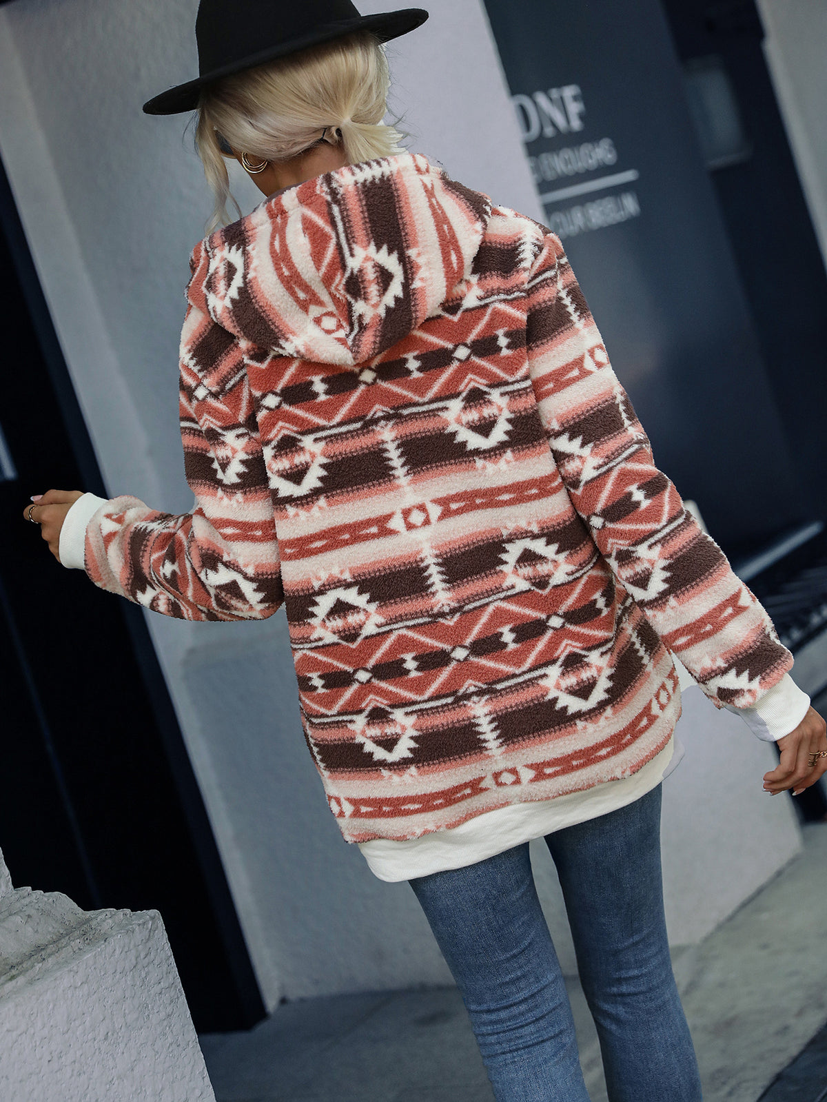 Festive Christmas Print Fleece Loose Pullover Hoodie