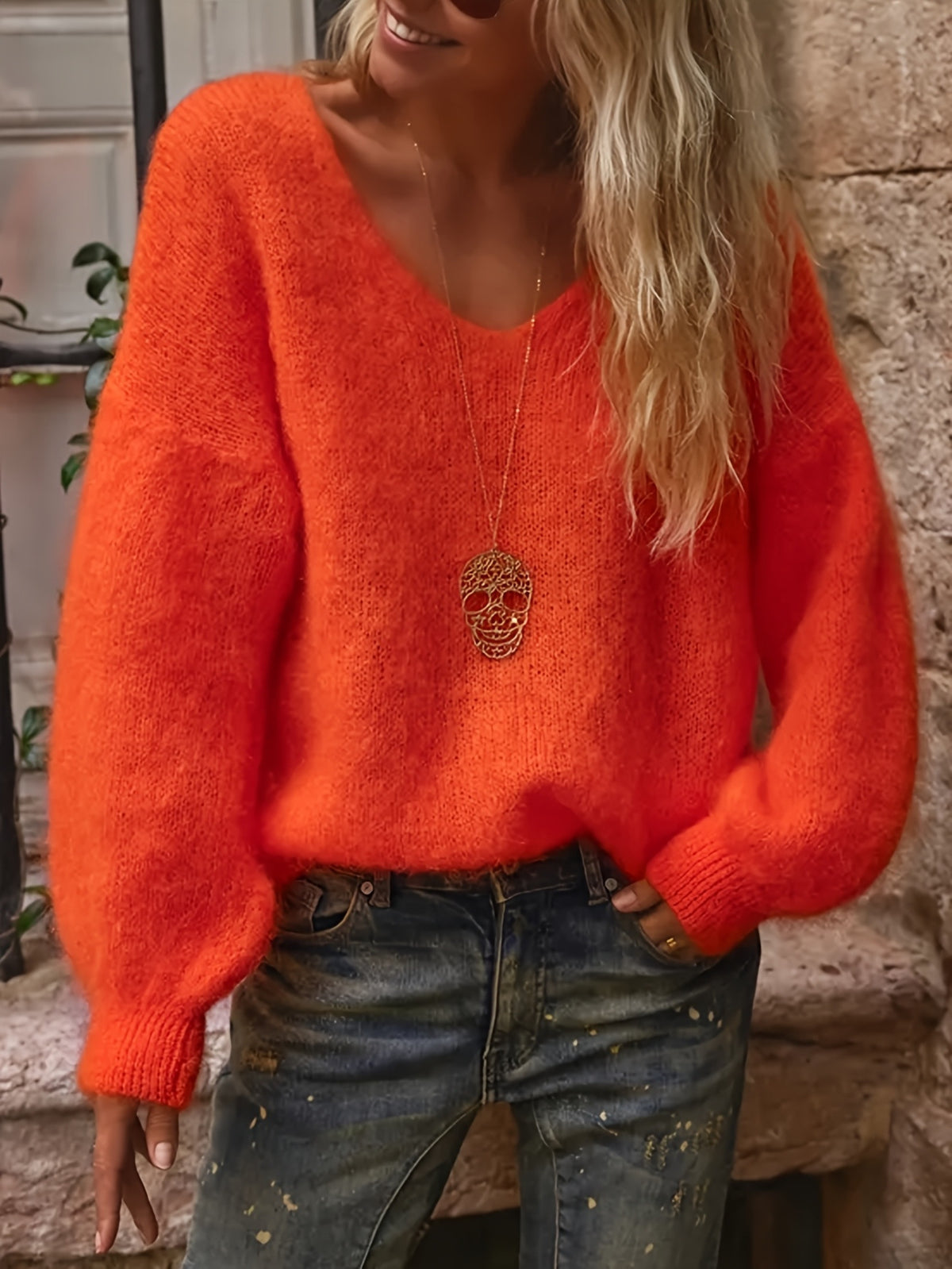 Pullover Solid Color Idle Style Loose Sweater Top