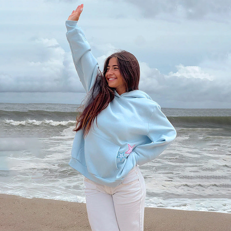 Trendy Embroidered Hooded Pullover Sweater for Women