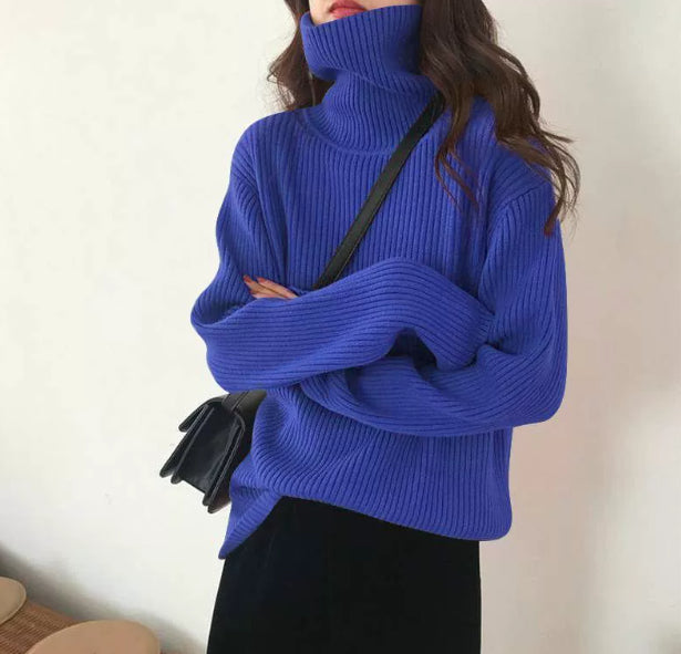 Thickening Idle Style Pullover Solid Color Turtleneck Sweater