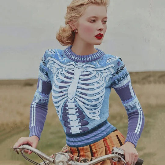 Retro Quirky Loose-fitting Crew-neck Pullover Sweater for Fall and Winter