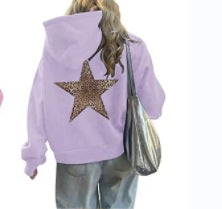 Women's Casual Printed Loose Hooded Sweatshirt