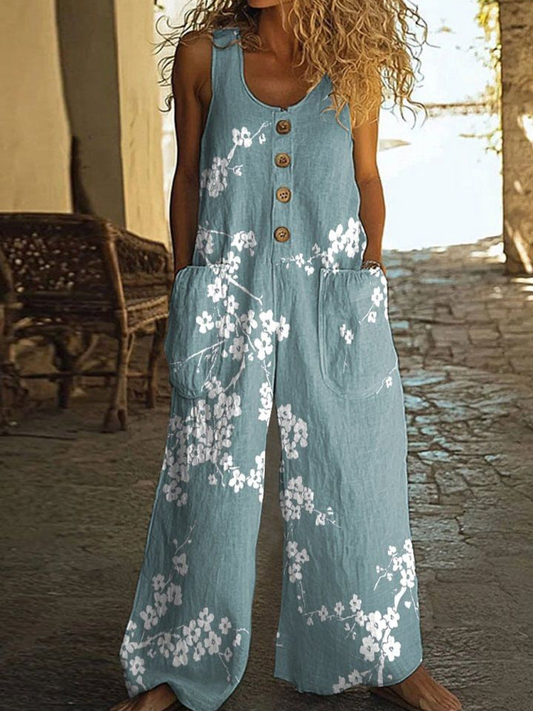 Women's Floral Sleeveless Pocket Jumpsuit