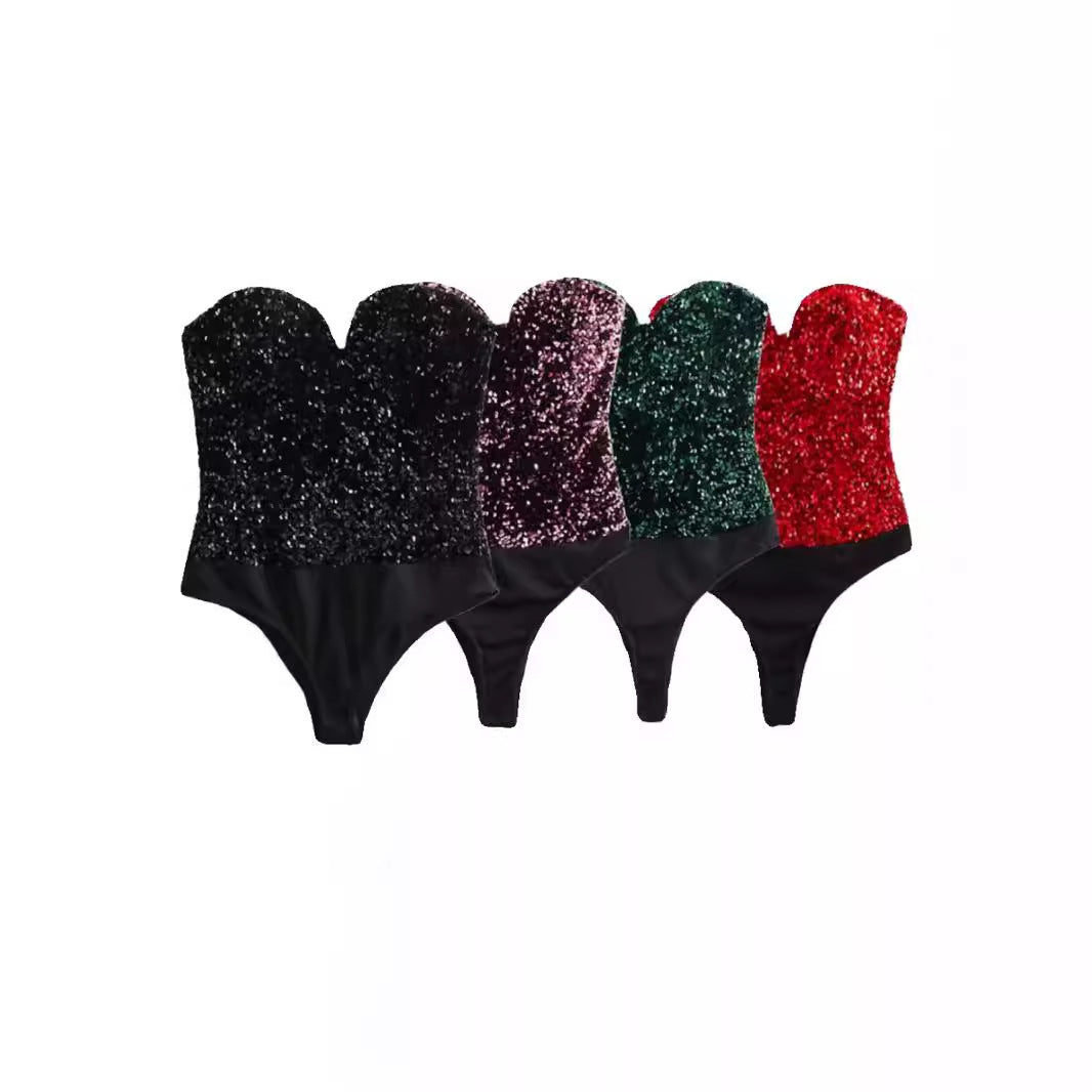 Women's Fashion Tube Top Sequins Jumpsuit