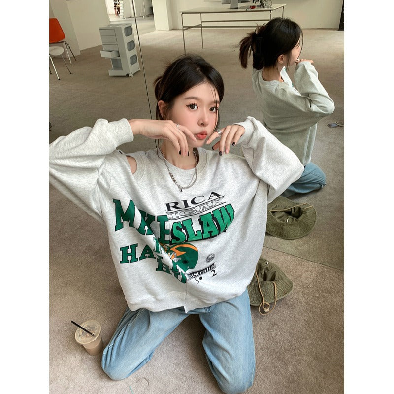 Chic Niche Design Grey Sweatshirt for Women
