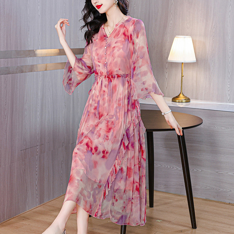 Women's High-Waisted Silk Midi Dress