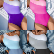 Color Matching High Waist Bikini One-piece Swimsuit