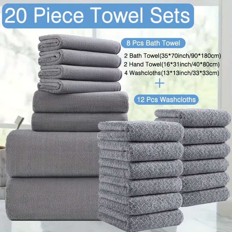 20pcs Bath Towel Set, 8pcs Bath Towel Sets&12pcs Washcloths, 100% Microfiber Towel Set, Absorbent, Quick Dry, Soft And Comfortable, Extra Large Bath Sheets for Home, Bathroom, Spa Or Gift, Washclot...