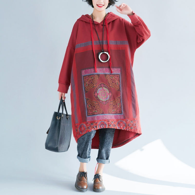 Gradient Print Loose Hooded Sweatshirt Dress