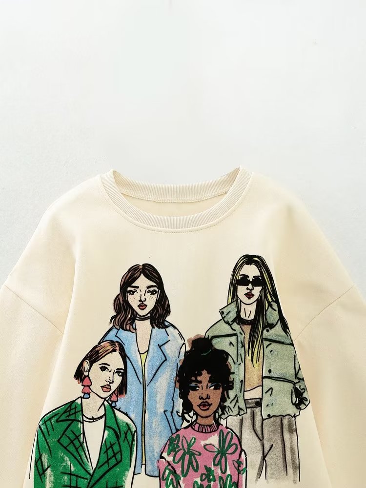 Cozy Streetwear Beige Cotton Hoodie for Women
