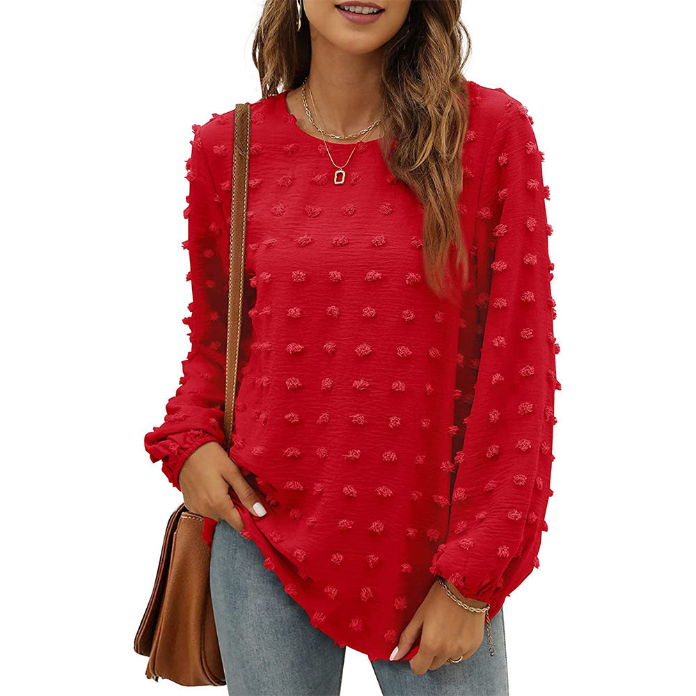 Women's Casual Jacquard Long-Sleeve Loose Pullover Top