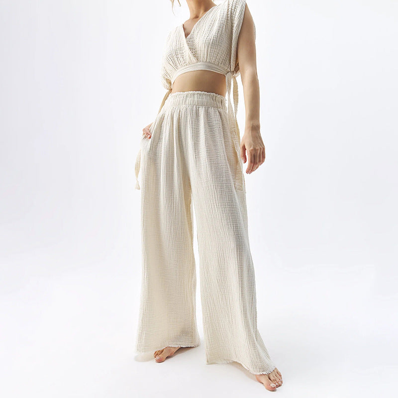 Women's Double-Layer Gauze Casual High-Waist Pants